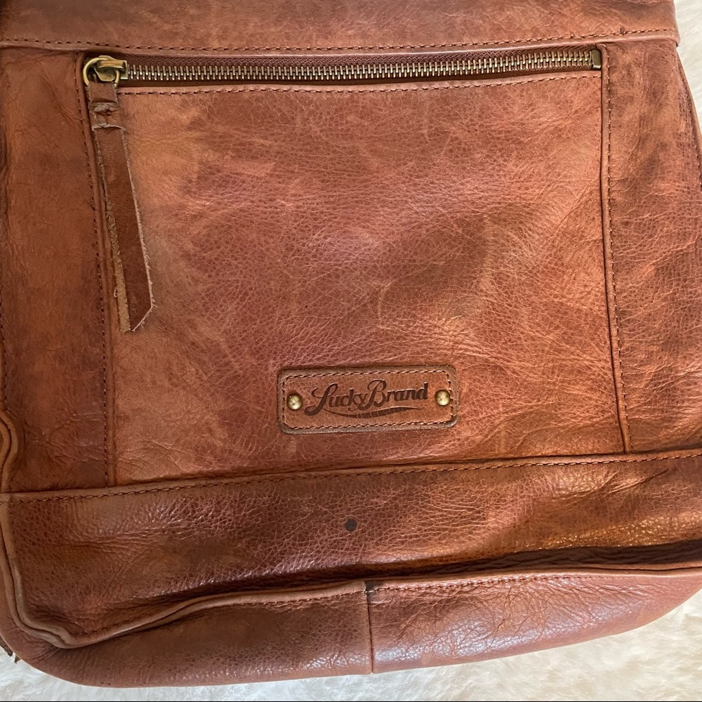 Lucky Brand Dixie Crossbody Bag Brown Distressed Leather Studded Handbag Purse - Picture 8 of 10